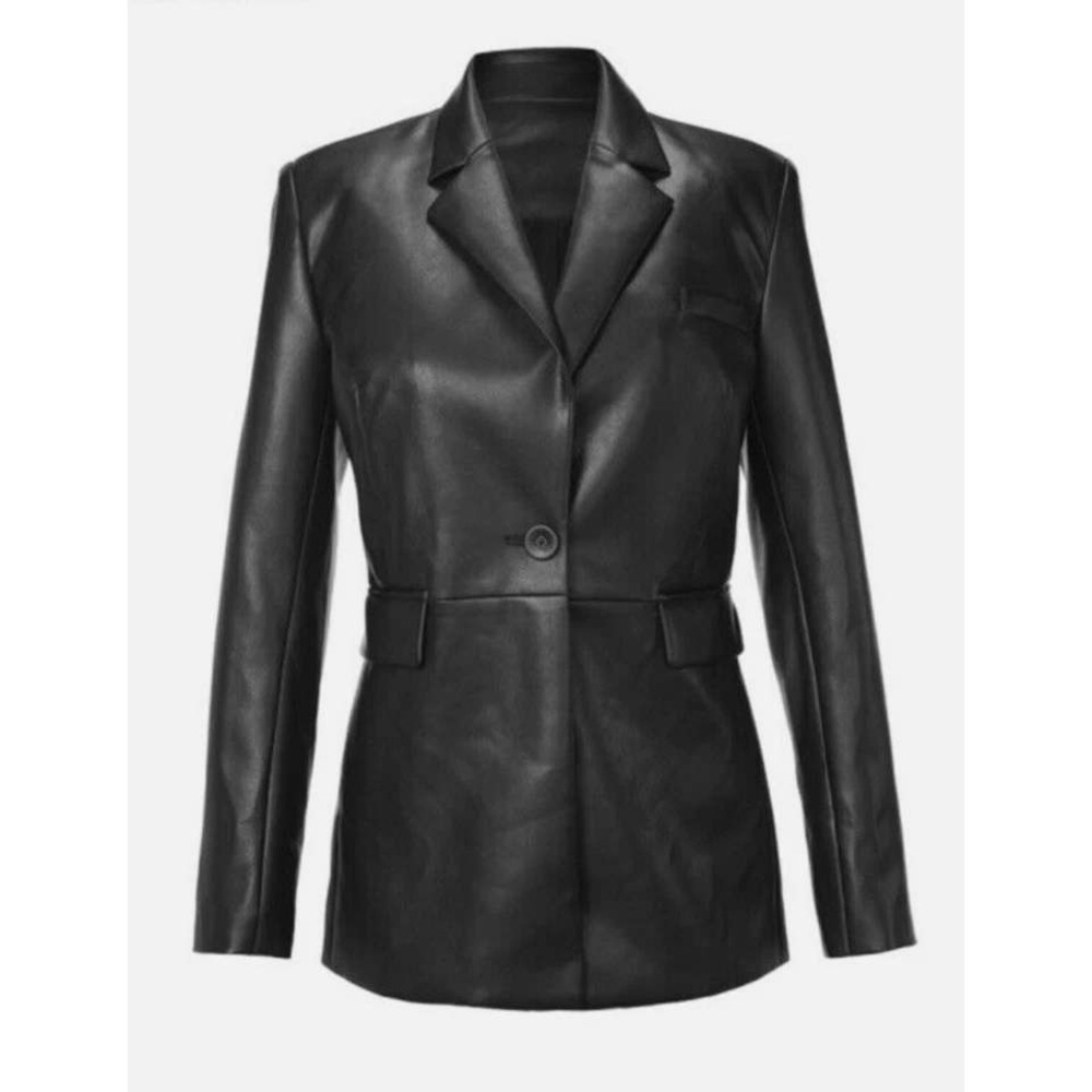 CAbi NEW Women's XS Black Vegan Leather James Black Button Front Jacket #4495
